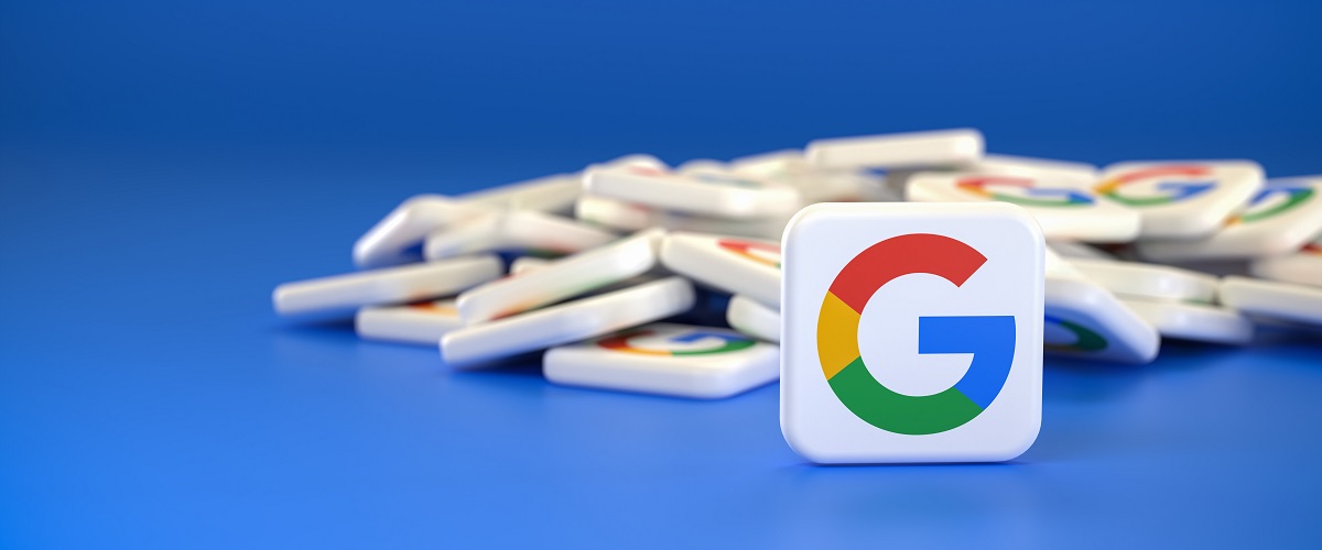Google logo tiles with one upright