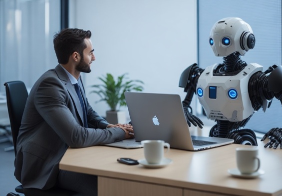 robot interviews a person for a new job